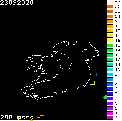 Lightning Report for Ireland on Wednesday 23 September 2020