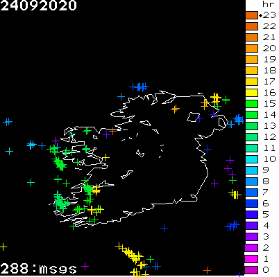 Lightning Report for Ireland on Thursday 24 September 2020