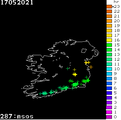 Lightning Report for Ireland on Monday 17 May 2021