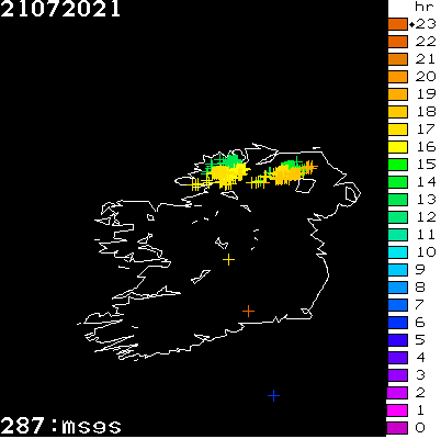 Lightning Report for Ireland on Wednesday 21 July 2021