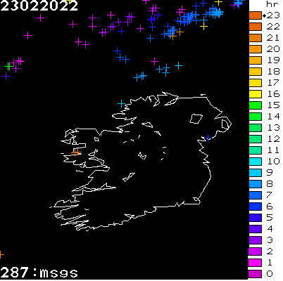 Lightning Report for Ireland on Wednesday 23 February 2022