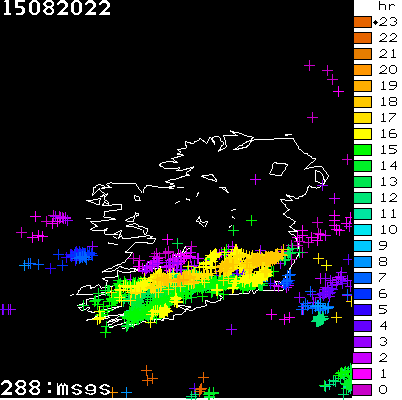 Lightning Report for Ireland on Monday 15 August 2022
