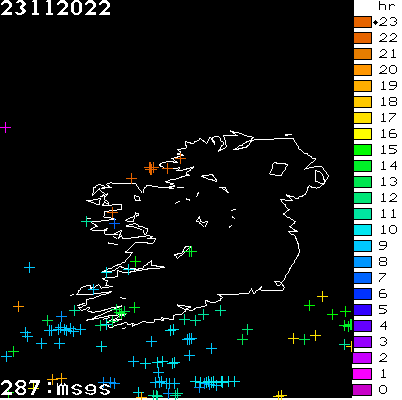 Lightning Report for Ireland on Wednesday 23 November 2022