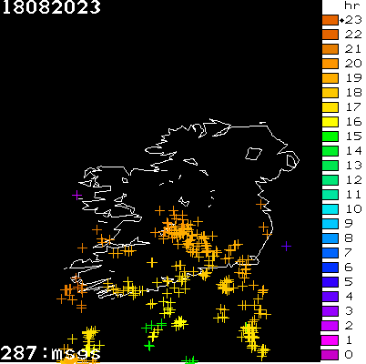 Lightning Report for Ireland on Friday 18 August 2023