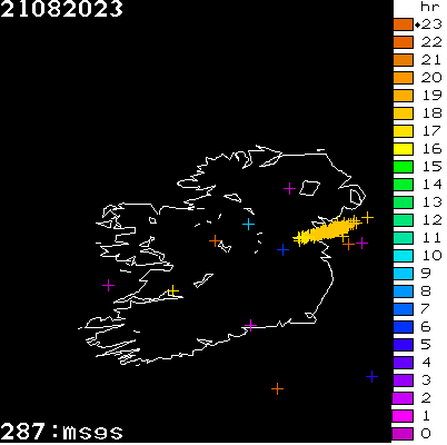Lightning Report for Ireland on Monday 21 August 2023
