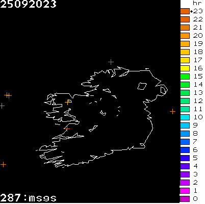 Lightning Report for Ireland on Monday 25 September 2023