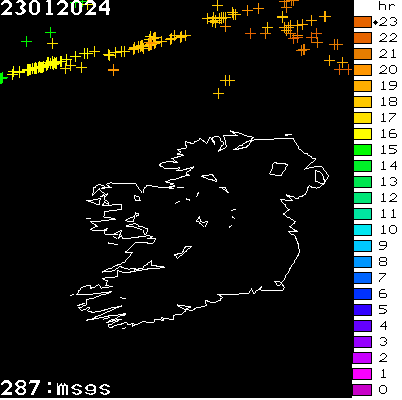 Lightning Report for Ireland on Tuesday 23 January 2024