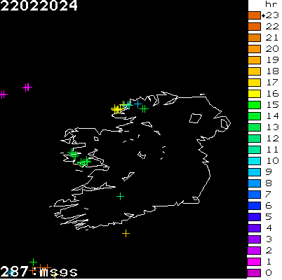 Lightning Report for Ireland on Thursday 22 February 2024