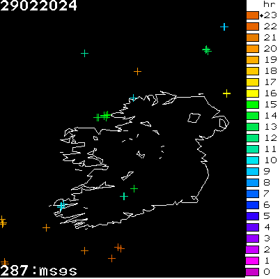 Lightning Report for Ireland on Thursday 29 February 2024