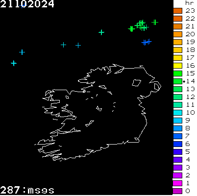 Lightning Report for Ireland on Monday 21 October 2024