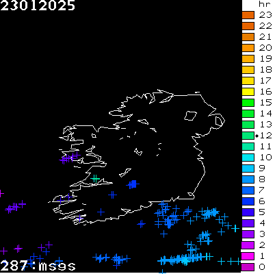 Lightning Report for Ireland on Thursday 23 January 2025