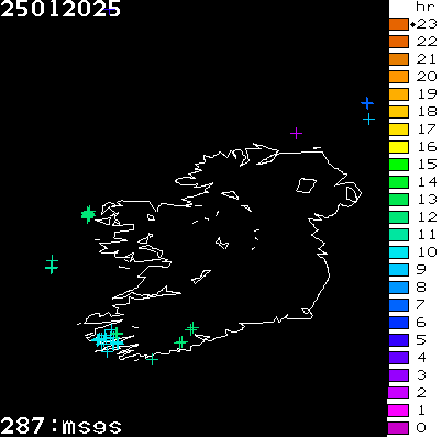Lightning Report for Ireland on Saturday 25 January 2025