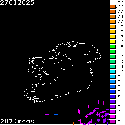 Lightning Report for Ireland on Monday 27 January 2025