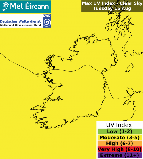 Max UV Index - Clear Sky - Tuesday, 16 Aug 2022 Max UV Index - Clear Sky - Tuesday, 16 Aug 2022