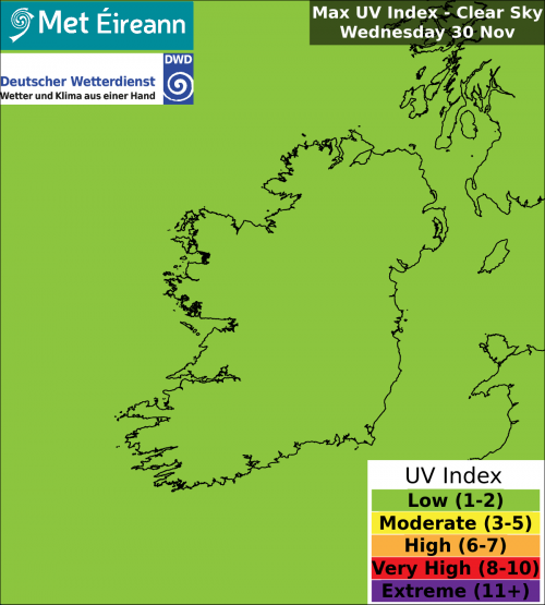 Max UV Index - Clear Sky - Wednesday, 30 Nov 2022 Max UV Index - Clear Sky - Wednesday, 30 Nov 2022