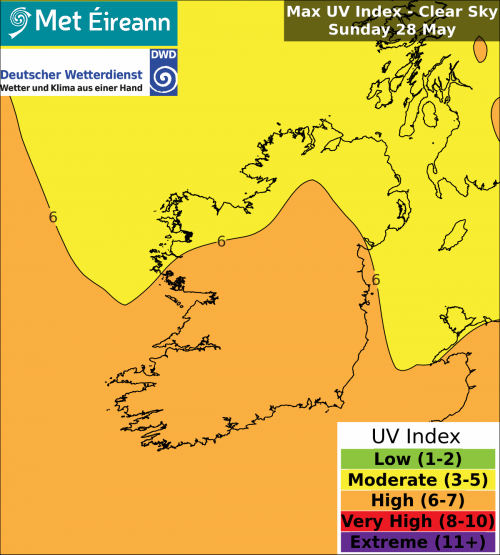 Max UV Index - Clear Sky - Sunday, 28 May 2023 Max UV Index - Clear Sky - Sunday, 28 May 2023
