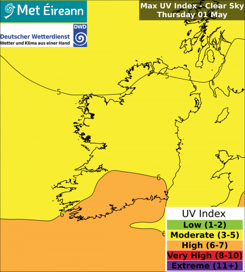 Max UV Index - Clear Sky - Thursday, 01 May 2025 Max UV Index - Clear Sky - Thursday, 01 May 2025
