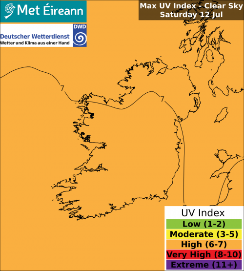 Max UV Index - Clear Sky - Saturday, 12 Jul 2025 Max UV Index - Clear Sky - Saturday, 12 Jul 2025