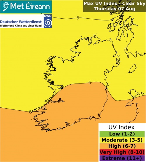 Max UV Index - Clear Sky - Thursday, 07 Aug 2025 Max UV Index - Clear Sky - Thursday, 07 Aug 2025