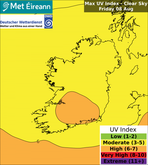Max UV Index - Clear Sky - Friday, 08 Aug 2025