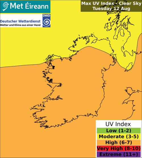 Max UV Index - Clear Sky - Tuesday, 12 Aug 2025 Max UV Index - Clear Sky - Tuesday, 12 Aug 2025