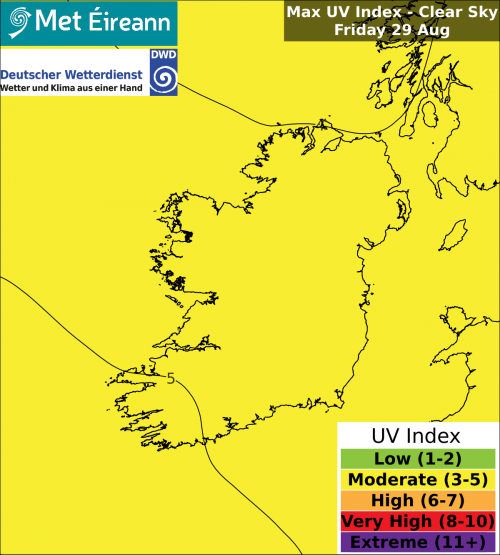 Max UV Index - Clear Sky - Friday, 29 Aug 2025 Max UV Index - Clear Sky - Friday, 29 Aug 2025