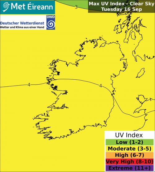 Max UV Index - Clear Sky - Tuesday, 16 Sep 2025