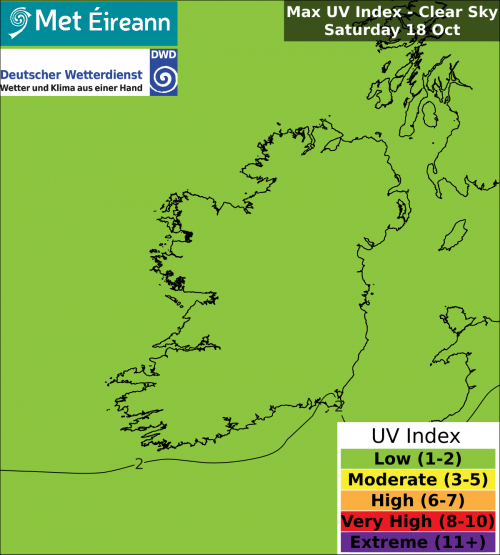 Max UV Index - Clear Sky - Saturday, 18 Oct 2025 Max UV Index - Clear Sky - Saturday, 18 Oct 2025