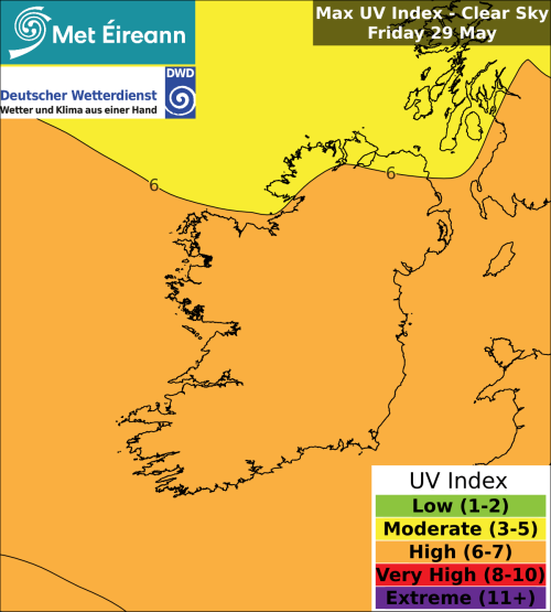 Max UV Index - Clear Sky - Friday, 29 May 2026