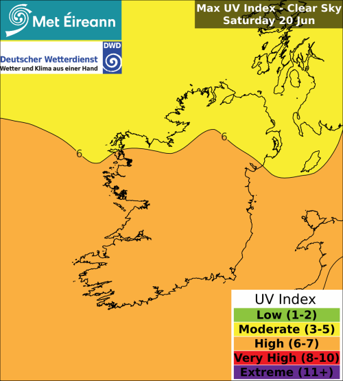 Max UV Index - Clear Sky - Saturday, 20 Jun 2026