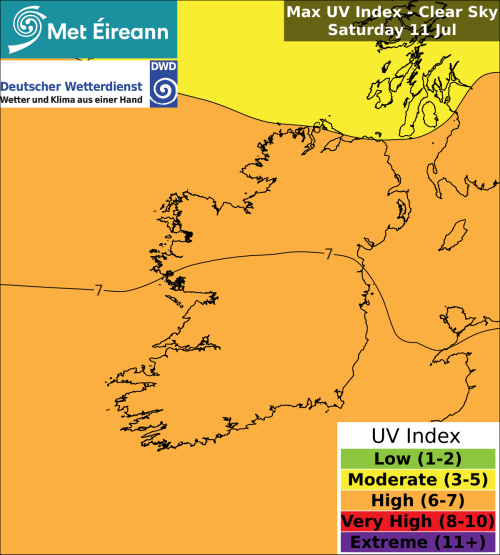 Max UV Index - Clear Sky - Saturday, 11 Jul 2026