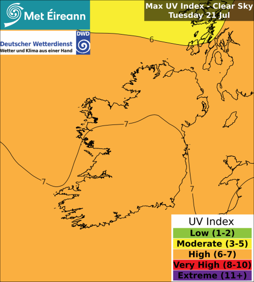 Max UV Index - Clear Sky - Tuesday, 21 Jul 2026