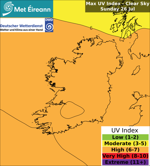 Max UV Index - Clear Sky - Sunday, 26 Jul 2026