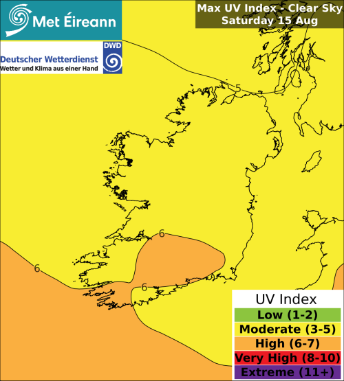 Max UV Index - Clear Sky - Saturday, 15 Aug 2026