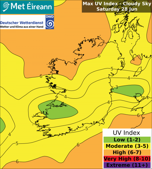 Max UV Index - Cloudy Sky - Saturday, 28 Jun 2025