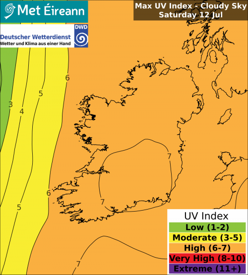 Max UV Index - Cloudy Sky - Saturday, 12 Jul 2025 Max UV Index - Cloudy Sky - Saturday, 12 Jul 2025