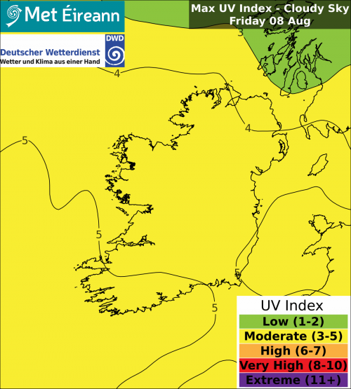 Max UV Index - Cloudy Sky - Friday, 08 Aug 2025