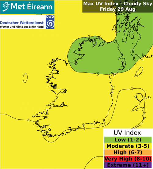 Max UV Index - Cloudy Sky - Friday, 29 Aug 2025 Max UV Index - Cloudy Sky - Friday, 29 Aug 2025